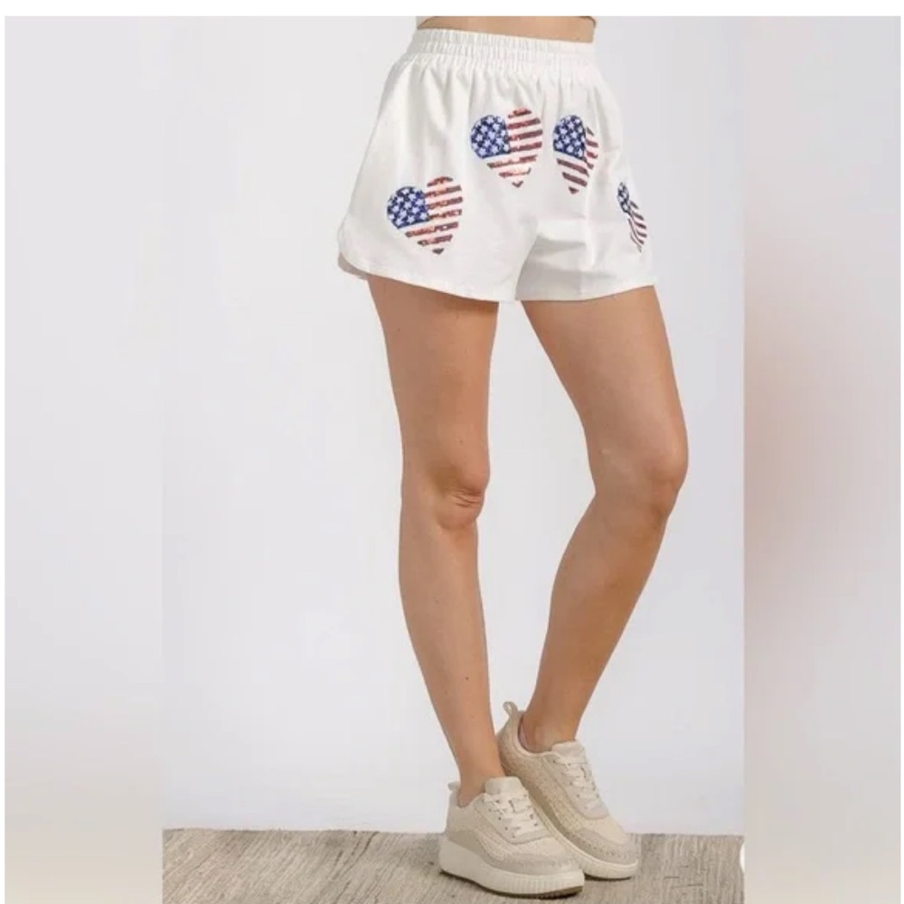 Fantastic Fawn Shorts American Flag Hearts